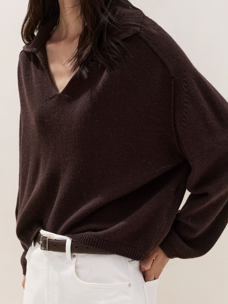 The White Company Brown Collared Jumper With Cashmere - Image 2 of 5 The White Company Brown Collared Jumper With Cashmere - Image 2 of 5