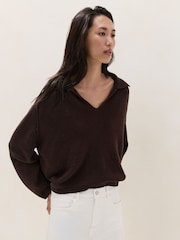The White Company Brown Collared Jumper With Cashmere - Image 3 of 5