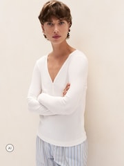 The White Company Jersey Rib Long Sleeve Henley Pyjama Top - 4суретінің 1 суреті