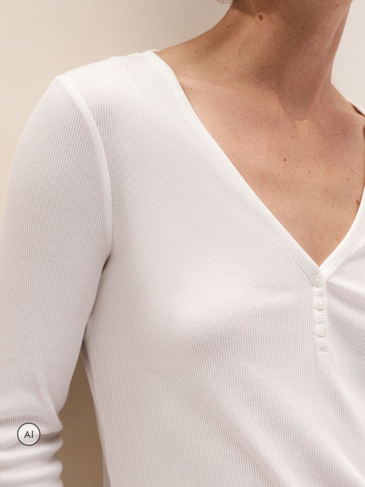 The White Company Jersey Rib Long Sleeve Henley Pyjama Top - 4суретінің 2 суреті