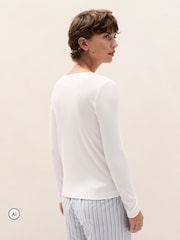 The White Company Jersey Rib Long Sleeve Henley Pyjama Top - 4суретінің 4 суреті
