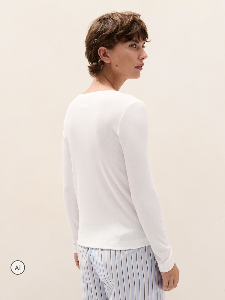 The White Company Jersey Rib Long Sleeve Henley Pyjama Top - 4суретінің 4 суреті