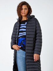 Roman Black Longline Hooded Padded Coat - Image 1 of 5