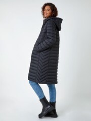 Roman Black Longline Hooded Padded Coat - Image 3 of 5