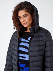 Roman Black Longline Hooded Padded Coat - Image 4 of 5
