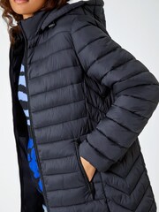 Roman Black Longline Hooded Padded Coat - Image 5 of 5