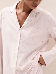 The White Company Pink Brushed Cotton Jersey Heart Stripe Classic Pyjamas Set - Image 3 of 4