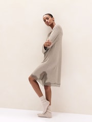 The White Company Brown Cooling Jersey Long Sleeve Lace Hem Nightie - Image 1 of 4