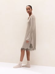 The White Company Brown Cooling Jersey Long Sleeve Lace Hem Nightie - Image 3 of 4