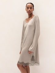 The White Company Brown Cooling Jersey Long Sleeve Lace Hem Nightie - Image 4 of 4