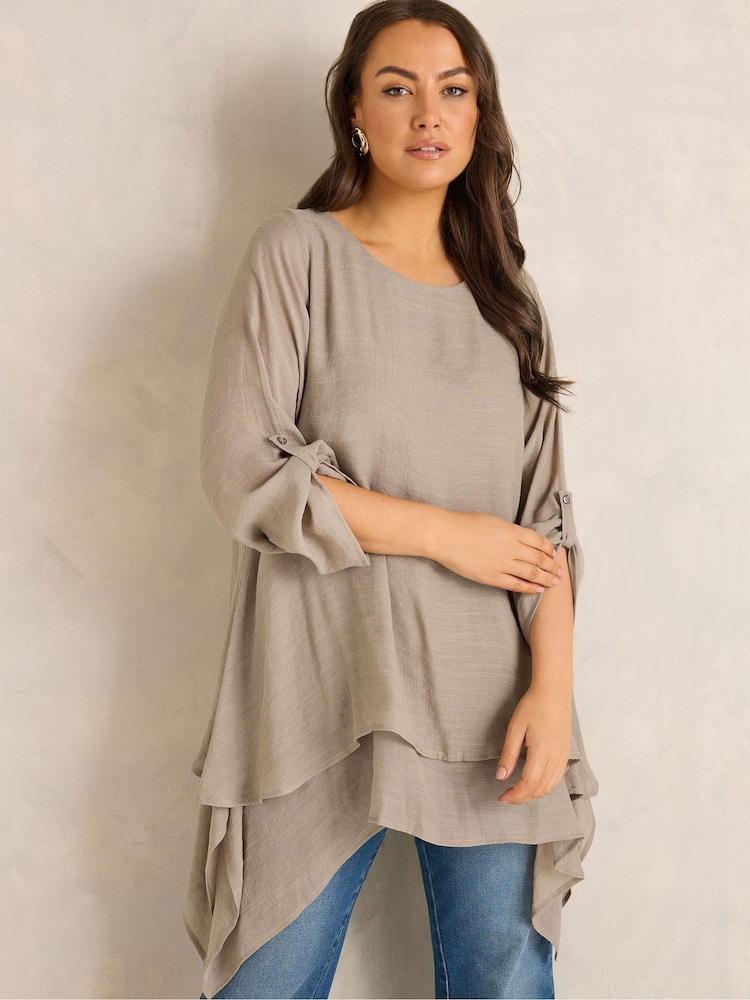 Evans Natural Double Layer Blouse - Image 1 of 6 Evans Natural Double Layer Blouse - Image 1 of 6