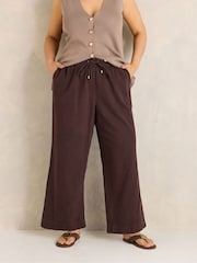 Evans Brown Cotton Wide Leg Trousers - Image 1 of 7