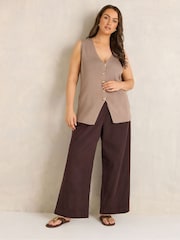 Evans Brown Cotton Wide Leg Trousers - Image 2 of 7