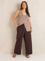 Evans Brown Cotton Wide Leg Trousers - Image 3 of 7