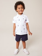 White 100% Cotton Short Sleeve All-Over Print Embroidered Shirt (3mths-7yrs) - Image 2 of 7