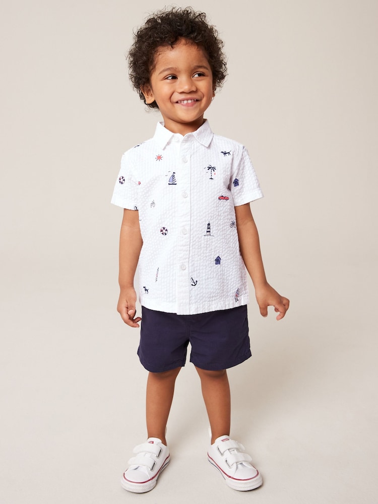 White 100% Cotton Short Sleeve All-Over Print Embroidered Shirt (3mths-7yrs) - Image 2 of 7