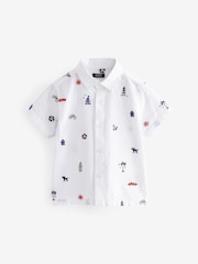 White 100% Cotton Short Sleeve All-Over Print Embroidered Shirt (3mths-7yrs) - Image 6 of 7