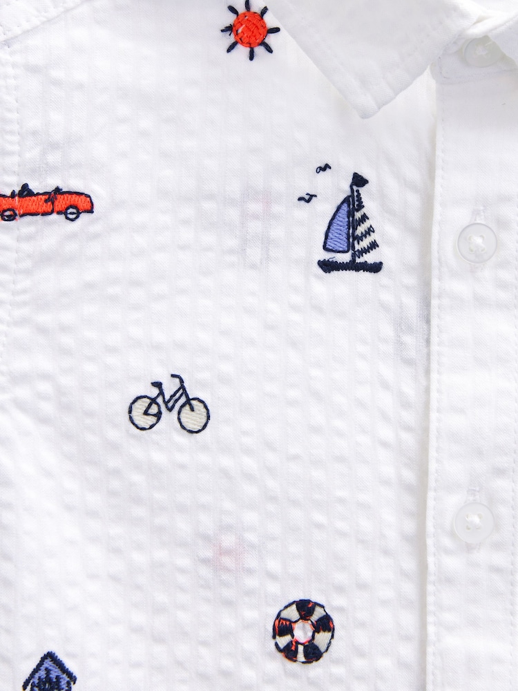 White 100% Cotton Short Sleeve All-Over Print Embroidered Shirt (3mths-7yrs) - Image 7 of 7