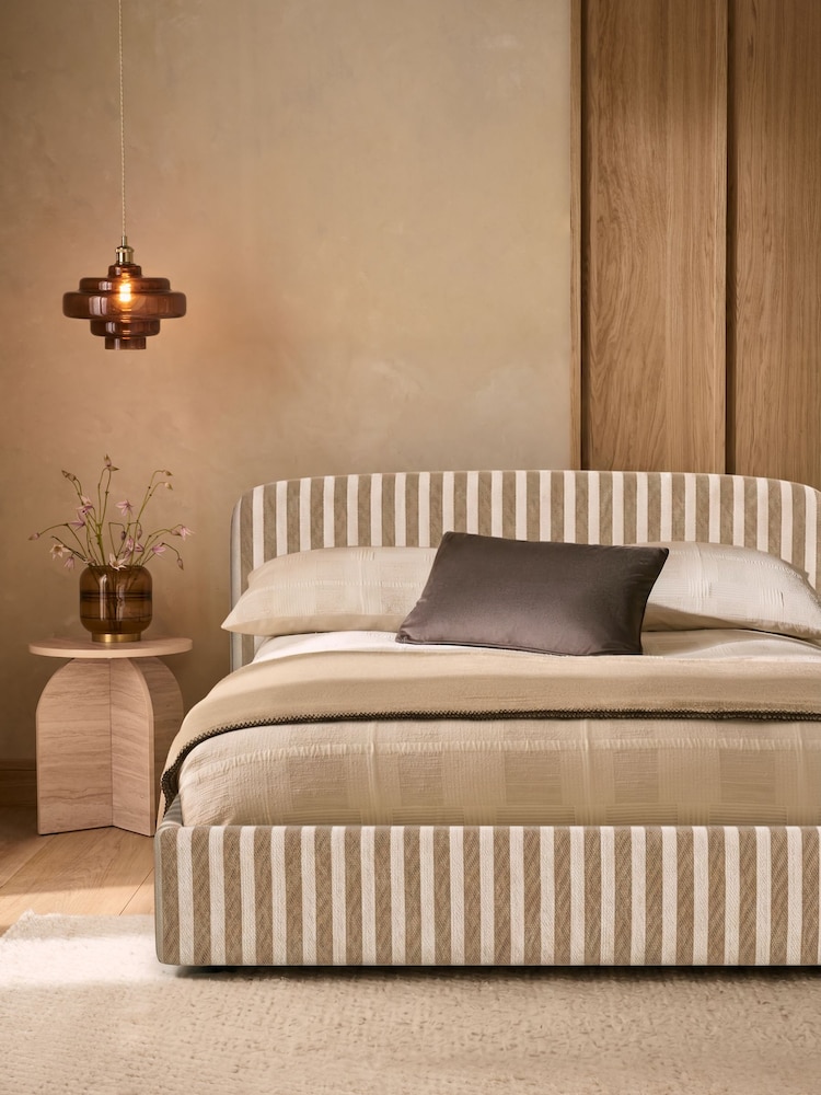 Chenille Stripe Honey Yellow Matson Ottoman Storage Bed Frame - Image 1 of 7 Chenille Stripe Honey Yellow Matson Ottoman Storage Bed Frame - Image 1 of 7