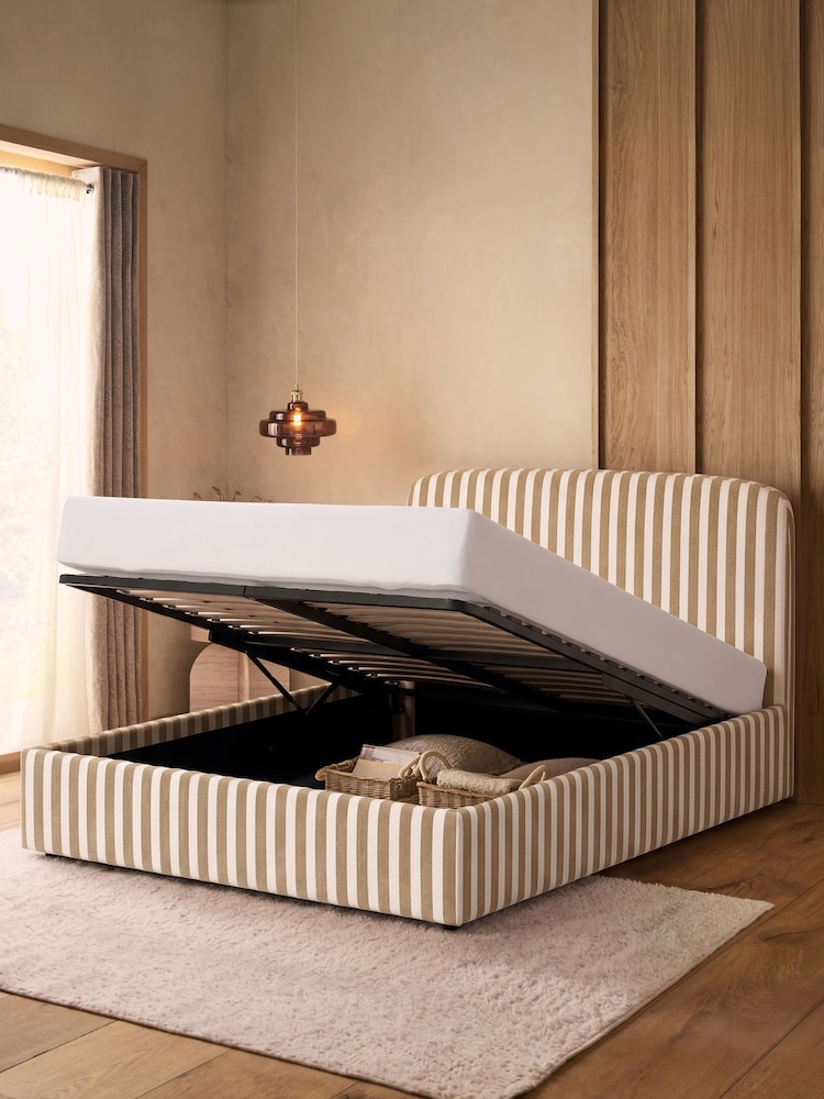 Chenille Stripe Honey Yellow Matson Ottoman Storage Bed Frame - Image 2 of 7 Chenille Stripe Honey Yellow Matson Ottoman Storage Bed Frame - Image 2 of 7