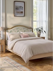 Relaxed Linen Look Floral Green Lily Wooden Bed Frame - Image 1 of 7