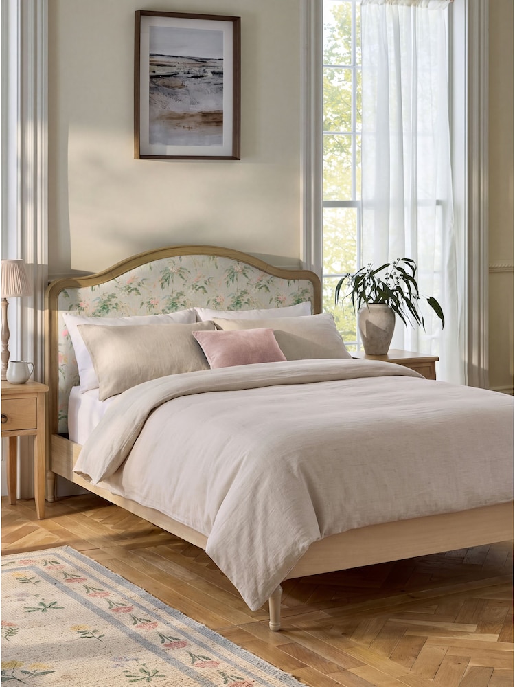 Relaxed Linen Look Floral Green Lily Wooden Bed Frame - Image 1 of 7 Relaxed Linen Look Floral Green Lily Wooden Bed Frame - Image 1 of 7