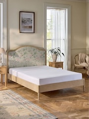 Relaxed Linen Look Floral Green Lily Wooden Bed Frame - Image 2 of 7