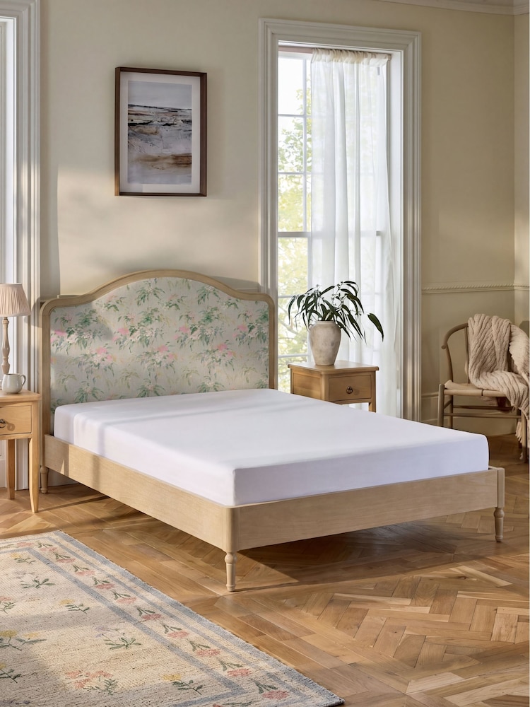 Relaxed Linen Look Floral Green Lily Wooden Bed Frame - Image 2 of 7 Relaxed Linen Look Floral Green Lily Wooden Bed Frame - Image 2 of 7