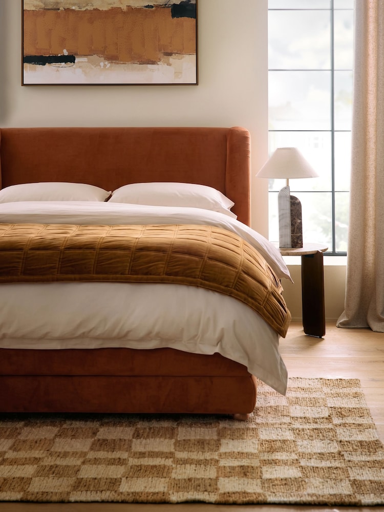 Soft Velvet Rust Brown Fordham Upholstered Ottoman Storage Bed Frame - Image 1 of 6 Soft Velvet Rust Brown Fordham Upholstered Ottoman Storage Bed Frame - Image 1 of 6