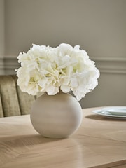 White Artificial Hydrangea Arrangement in Large Grey Glass Vase - Image 1 of 4