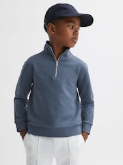 Reiss Airforce Blue Bishop 3-9 yrs Textured Half-Zip Funnel Neck Top - Image 1 of 6