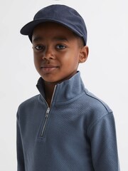 Reiss Airforce Blue Bishop 3-9 yrs Textured Half-Zip Funnel Neck Top - Image 4 of 6