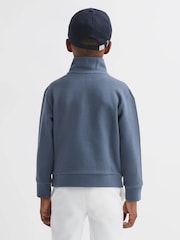 Reiss Airforce Blue Bishop 3-9 yrs Textured Half-Zip Funnel Neck Top - Image 5 of 6