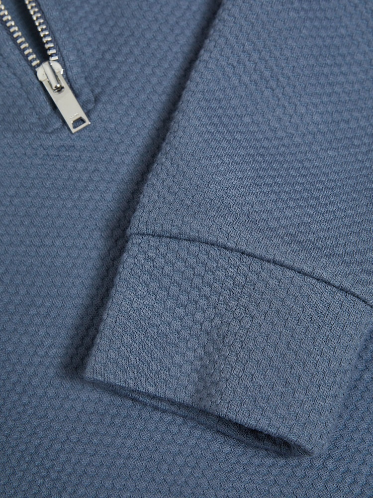 Reiss Airforce Blue Bishop 3-9 yrs Textured Half-Zip Funnel Neck Top - Image 6 of 6