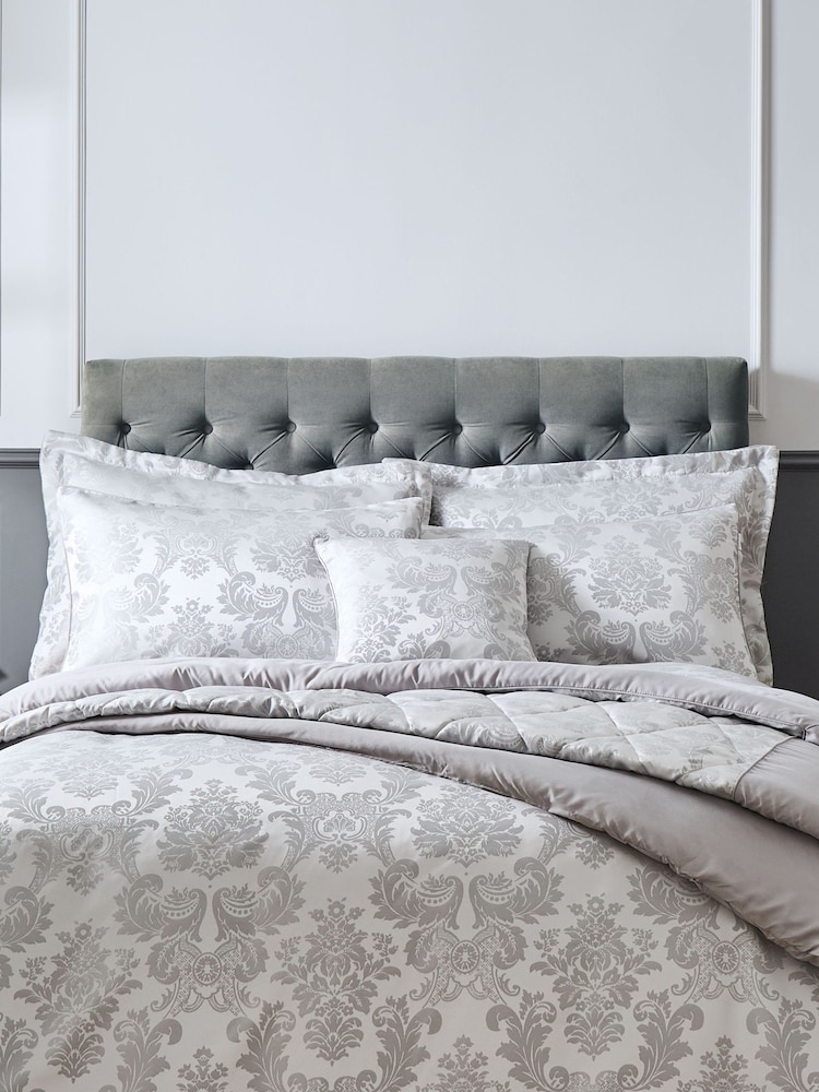 Catherine Lansfield Silver Damask Jacquard Quilted Pillowsham Pair - Image 2 of 3