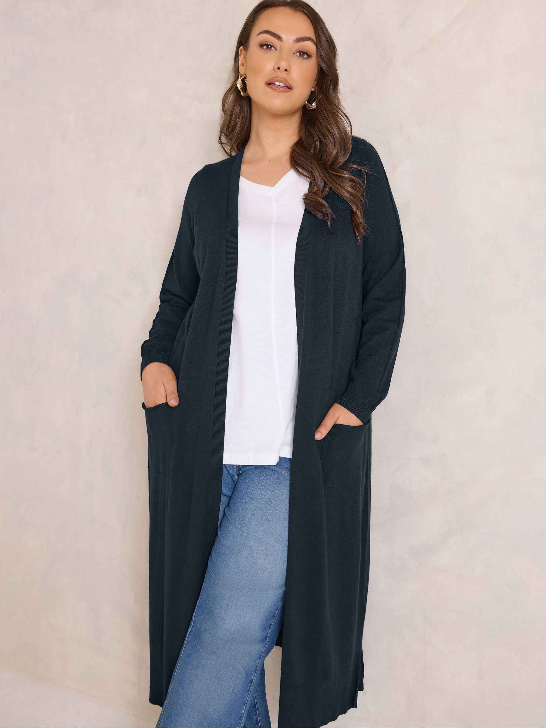 Evans Women's Blue Seam Detail Longline Midaxi Cardigan - Image 1