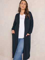 Albastru - Cardigan midaxi lung Evans cu detaliu cusătură - Imaginea 1 din 6