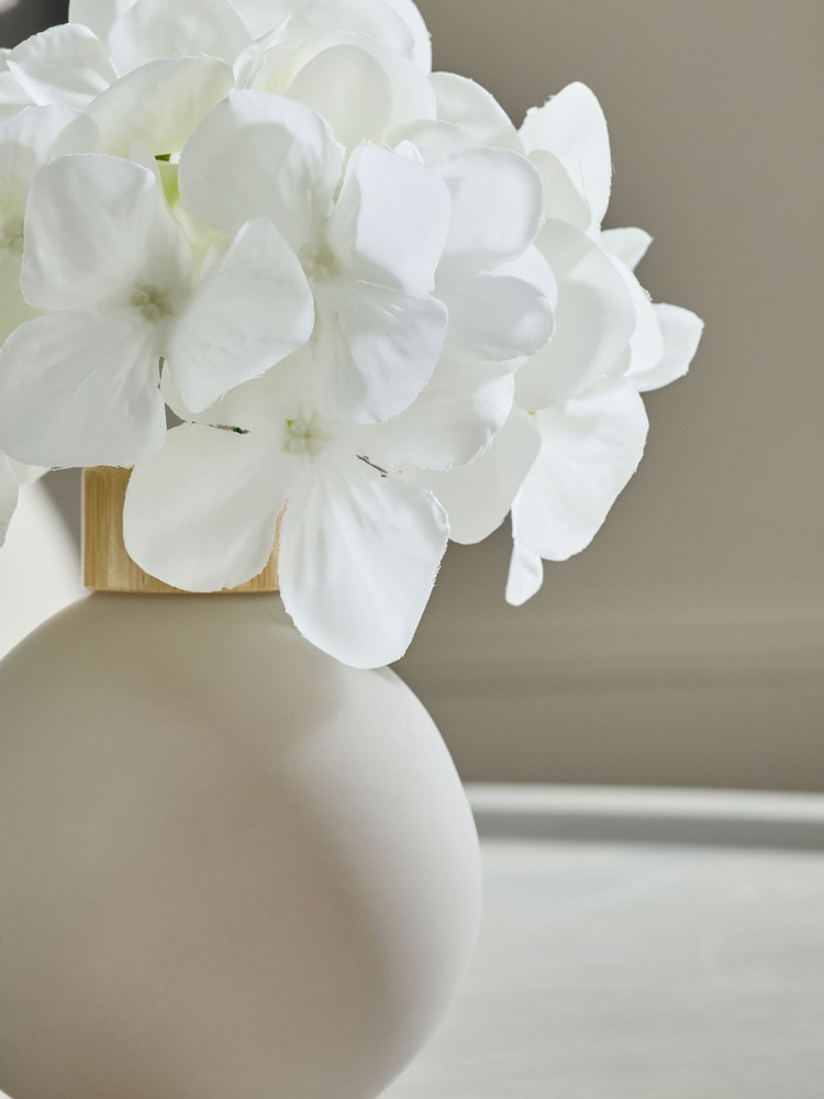 White Artificial Hydrangea Arrangement in Small Grey Glass Vase - Image 2 of 5