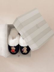 Chelsea Peers Blue Corduroy Embroidered Christmas Chip the Cockapoo Slippers - Image 3 of 7