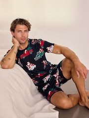 Chelsea Peers Blue Christmas Santa Road Trip Print Long Pyjamas Set - Image 2 of 7