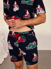 Chelsea Peers Blue Christmas Santa Road Trip Print Long Pyjamas Set - Image 3 of 7