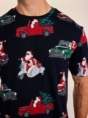 Chelsea Peers Blue Christmas Santa Road Trip Print Long Pyjamas Set - Image 5 of 7