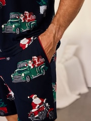 Chelsea Peers Blue Christmas Santa Road Trip Print Long Pyjamas Set - Image 6 of 7