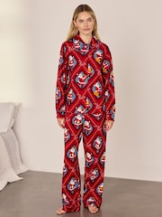 Conjunto de pijama largo de algodón con estampado navideño de Papá Noel con cancionero de Chelsea Peers - Imagen 1 de 7