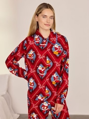 Conjunto de pijama largo de algodón con estampado navideño de Papá Noel con cancionero de Chelsea Peers - Imagen 2 de 7