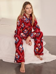 Conjunto de pijama largo de algodón con estampado navideño de Papá Noel con cancionero de Chelsea Peers - Imagen 5 de 7