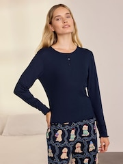 Chelsea Peers Blue Christmas Chip the Cockapoo Portraits Print Henley Long Pyjamas Set - Image 2 of 7