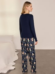 Chelsea Peers Blue Christmas Chip the Cockapoo Portraits Print Henley Long Pyjamas Set - Image 4 of 7