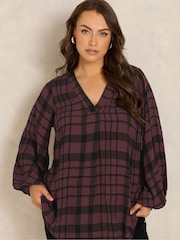 Evans Red Balloon Sleeve Checked Pleated Swing Top - Image 1 of 6