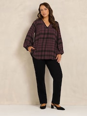 Evans Red Balloon Sleeve Checked Pleated Swing Top - Image 2 of 6